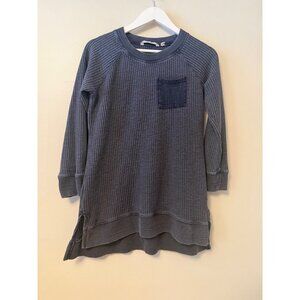 Soft Surroundings Womens XS Blue Waffle Knit Long Tunic Top With Pocket